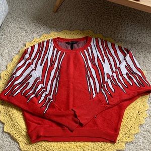 BCBG red black white crop sweater XS
